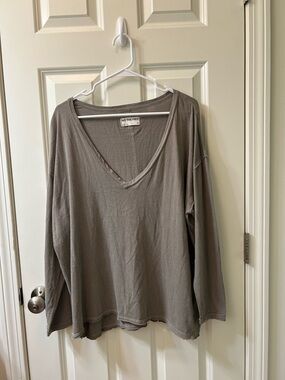 We The Free Taupe V-Neck Long Sleeve Top